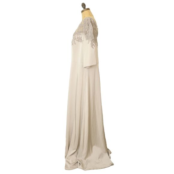 La Femme Embroidered Illusion Neck Gown Size 18 Silver Gray Dress NWT B11 - Picture 5 of 7